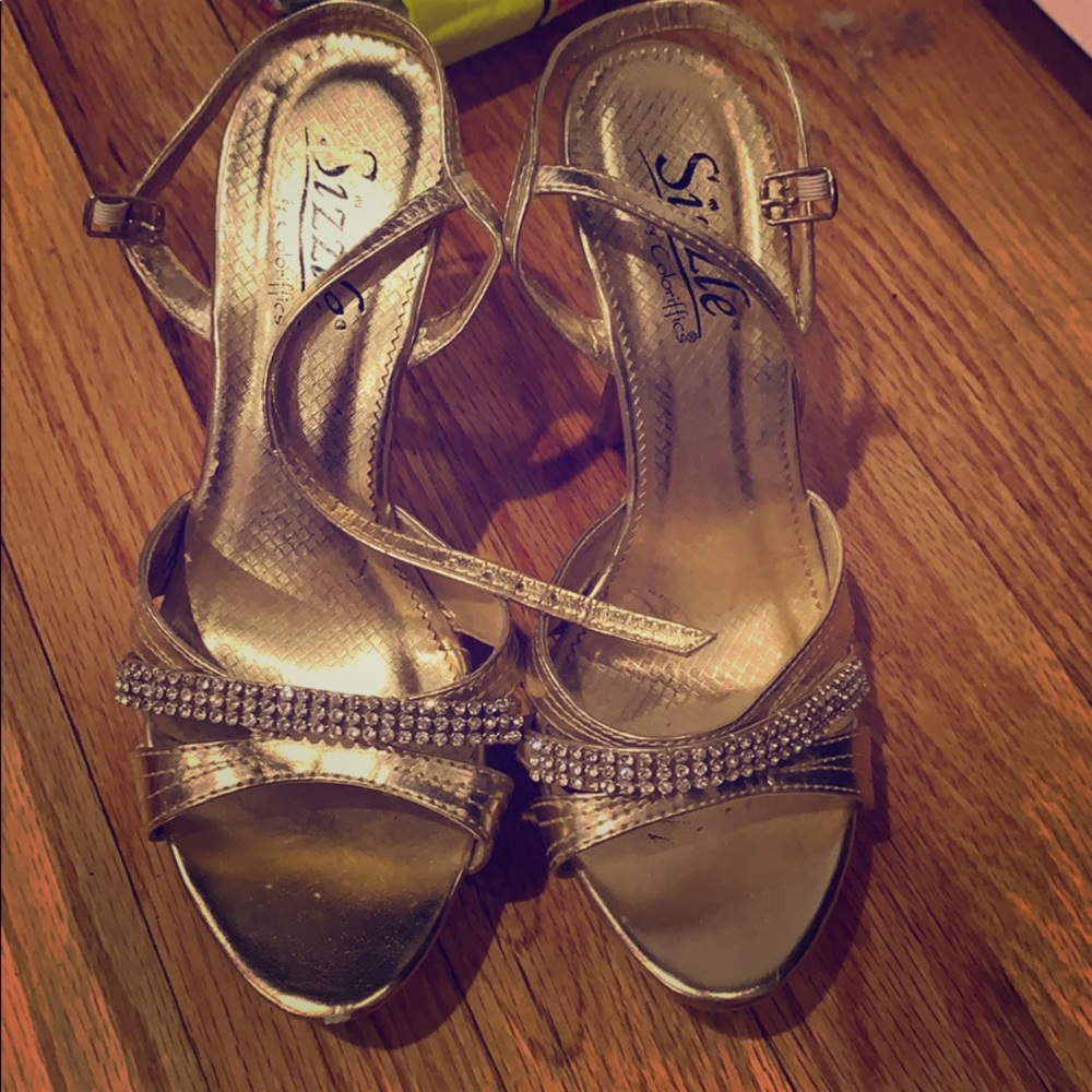Gold heels, worn once